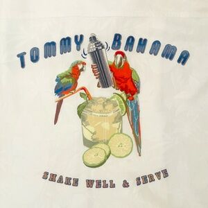 Tommy Bahama Embroidered 🦜SHAKE WELL & SERVE🍸Silk Camp Shirt (Size: XL)